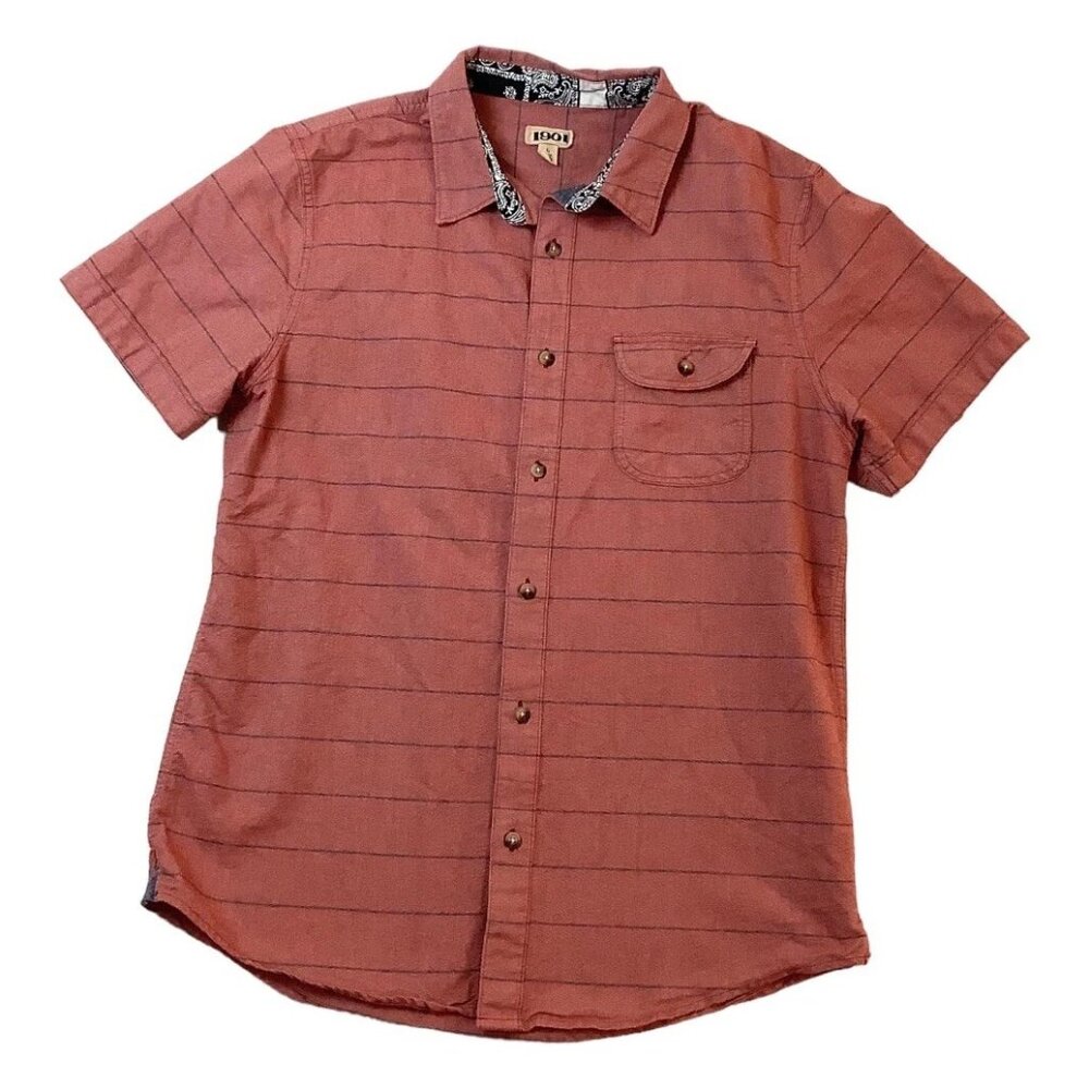 1901 Shirt Men's Red Short Sleeve Button Up 100% Cotton Size Large